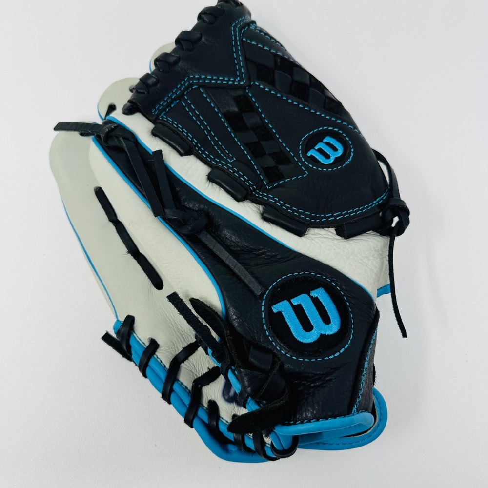 Wilson Aura A800 Fastpitch Softball Glove 12.5 Inch White Black Blue A08LF16125 - Picture 2 of 14